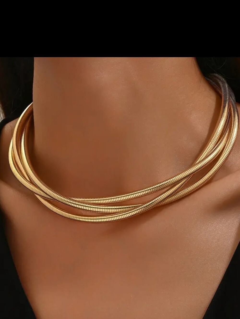 Triple Snake Strand Gold Torsade 18" Choker Necklace w/extender